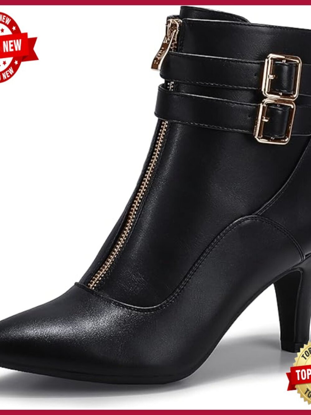 Pointed Toe Two Strap Ankle Booties Kitten Heel Side Zipper Dress Boots